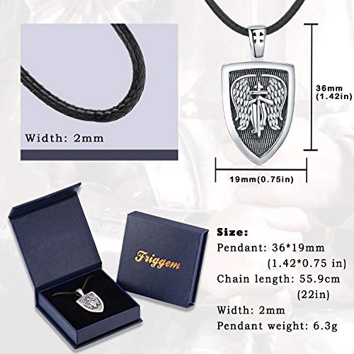 Collar Ángel de la Guardián para Hombre, Plata de ley 925 Medalla de Arcángel San Miguel Amuleto Colgante Ángel Cruz Collar Joyas Regalos con cuerda de cuero Cadena de 22"