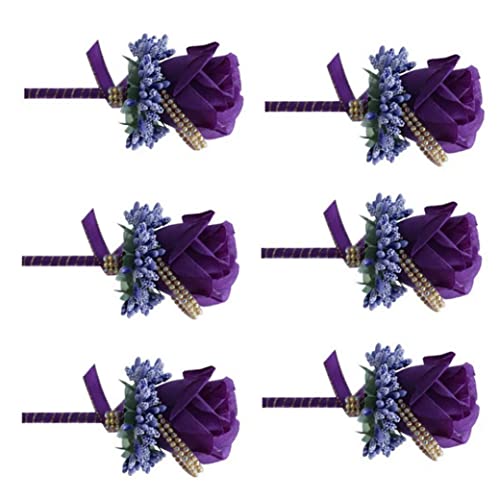 Collar Buen Rose Boutonniere para Boda Artificial Rose Boutonniere Simulación Flower Corsage Groom Broche Pines Para Bodas 6pcs