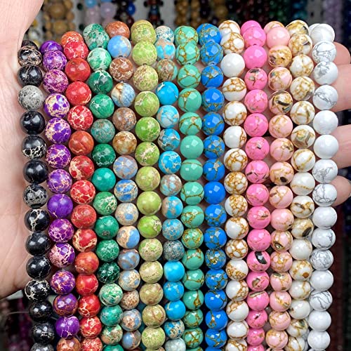 Collar de piedra natural turquesa mar sedimento jaspe cáscara libre imperial perlas para la fabricación de joyas-Naranja imperial_12mm 29 a 30pcs