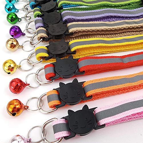 Collar Reflectante Gatos pequeño，12 Piezas Collares de Gato Collar Gato con Campana y Hebilla de Seguridad，para la mayoría de los Gatos domésticos