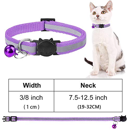 Collar Reflectante Gatos pequeño，12 Piezas Collares de Gato Collar Gato con Campana y Hebilla de Seguridad，para la mayoría de los Gatos domésticos