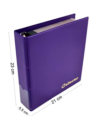 COLLECTOR Álbum de colección de monedas para 280 monedas de diferentes tamaños, para monedas de 2 euros y otras medianas – con páginas y separadores rojos + índice, color morado pastel