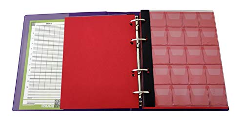 COLLECTOR Álbum de colección de monedas para 280 monedas de diferentes tamaños, para monedas de 2 euros y otras medianas – con páginas y separadores rojos + índice, color morado pastel