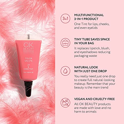 Color Salute Lip n Cheek Tint – Long Lasting Velvet Finish Lip Care & Blush in 9 trendy colors – Multipurpose Paraben Free Makeup Cosmetics - OK Beauty (Valkyrie)