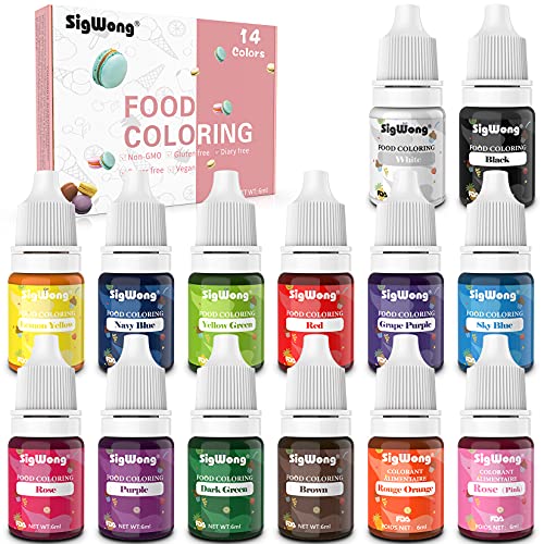 Colorante alimentario 14*6ml, Colorante Alimentario Alta Concentración Liquid Set para Colorear los Bebidas Pasteles Galletas Macaron Fondant