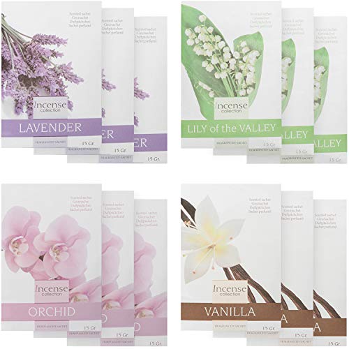 com-four® 12 Bolsitas perfumadas con Diferentes Aromas - Bolsitas para baño, cajones, armarios, Habitaciones y Coches (12 Piezas 3 Veces por Fragancia)