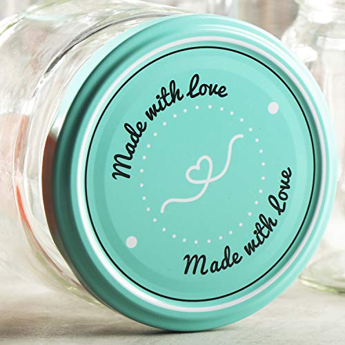 com-four® 12x Tarros de Cristal para Conservas con Tapa de Rosca"Made with love" en Verde y Rosa - TO Ø 82 mm - aprox. 200 ml