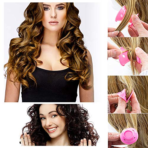 Comius Sharp 40 Pcs Rulos para el Pelo de Silicona, Sin Calor Sin Clip Rulos Magicos Cabello Largo, 20 Grandes + 20 Pequeños Flexibles Rizador Pelo (PINK) …