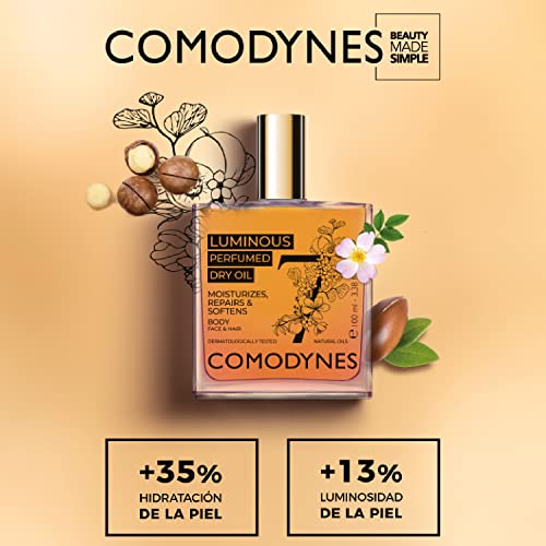 Comodynes Luminous Perfumed Dry Oil - Aceite Hidratante, Reparador Y Antioxidante Con Vitaminas E Y F Para Cara, Cuerpo Y Cabello - 100ml, 180 Gramo