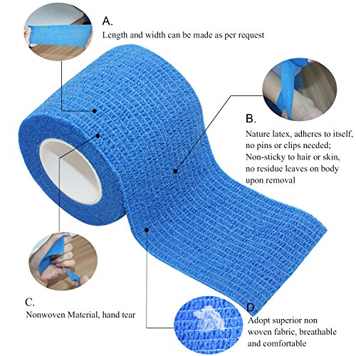 COMOmed vendaje cohesivo Flexible vendaje autoadhesivo rollo, revestimiento no tejido cohesivo, azul, 12