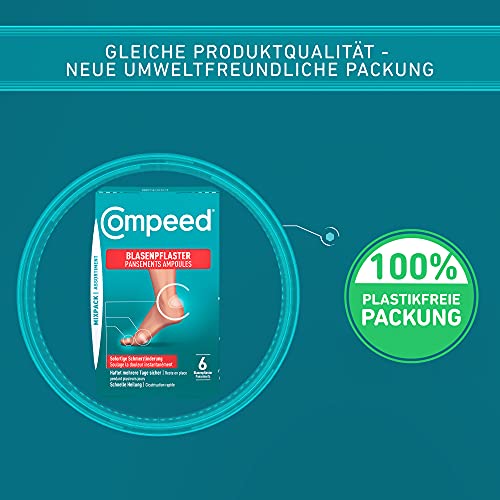 Compeed Tiritas para ampollas mixtas, varios tamaños, contra ampollas en talones, dedos de los pies y para pequeñas ampollas, 6 unidades