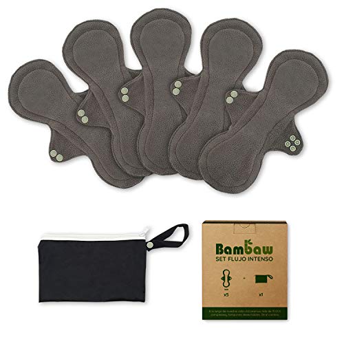 Compresas Reutilizables Ecológicas | Set de Compresas Lavables Para Mujeres | Pack de Salvaslip Reutilizable Para Todo Tipo de Flujos | Set de 5 Compresas de Tela | Productos Ecológicos | Bambaw