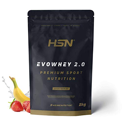 Concentrado de Proteína de Suero de HSN Evowhey Protein 2.0 | Sabor Fresa Banana 2 Kg = 67 Tomas por Envase | Batido Proteínas Whey para Ganar Masa Muscular | Rico en BCAAs y Glutamina