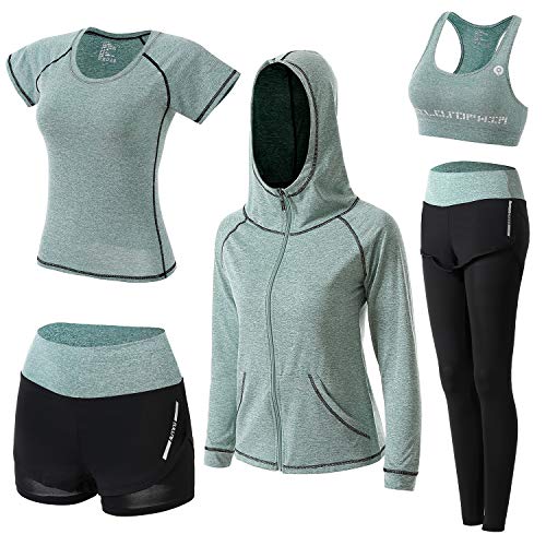 Conjunto Chandal Mujer Completo Conjuntos Deportivos para Mujer Deporta Ropa Chándal Traje Deportivo de jogging Yoga Set Conjunto de Gimnasio Ejercicio Entrenamiento Fitness Tenis Ropa (Verde, S)