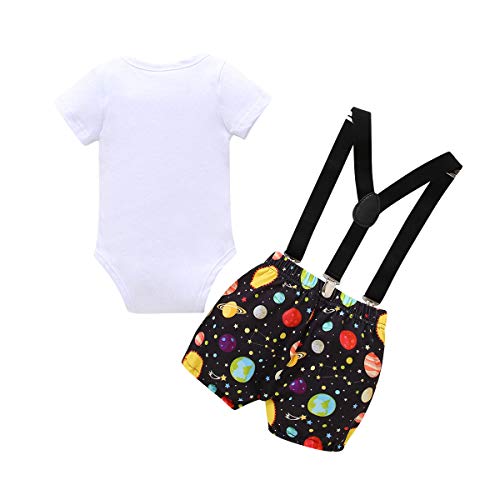 Conjunto de 3 piezas para bebé, para primer cumpleaños, con pajarita, pelele y pantalones, para boda, bautizo, esmoquin, disfraz de caballero, para sesión de fotos, disfraz, Negro , 9-12 meses