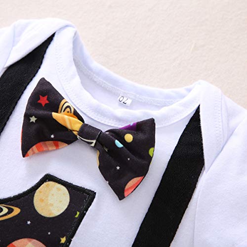 Conjunto de 3 piezas para bebé, para primer cumpleaños, con pajarita, pelele y pantalones, para boda, bautizo, esmoquin, disfraz de caballero, para sesión de fotos, disfraz, Negro , 9-12 meses