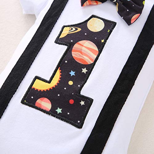 Conjunto de 3 piezas para bebé, para primer cumpleaños, con pajarita, pelele y pantalones, para boda, bautizo, esmoquin, disfraz de caballero, para sesión de fotos, disfraz, Negro , 9-12 meses
