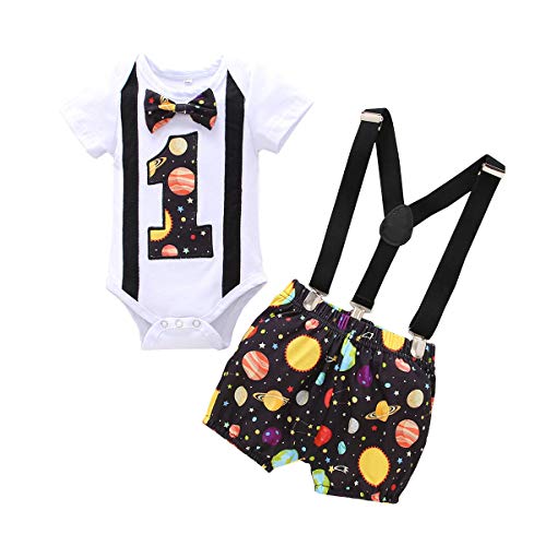 Conjunto de 3 piezas para bebé, para primer cumpleaños, con pajarita, pelele y pantalones, para boda, bautizo, esmoquin, disfraz de caballero, para sesión de fotos, disfraz, Negro , 9-12 meses