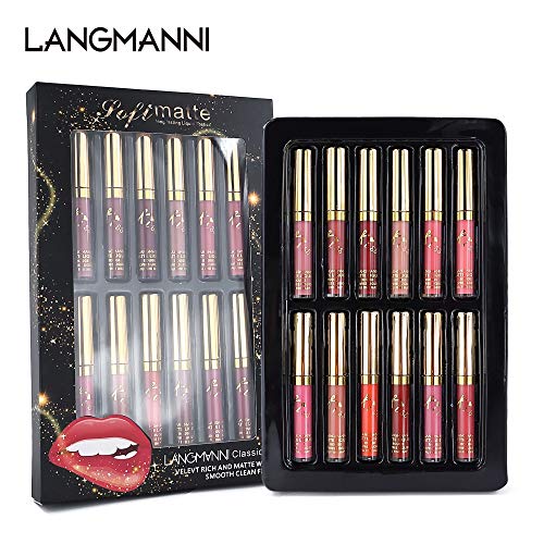 Conjunto de brillo de labios sexy de 12 colores Lápiz labial líquido aterciopelado Lápices labiales hidratantes impermeables de larga duración Lápiz labial líquido desnudo mate profesional