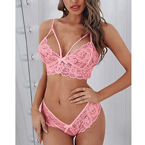 Conjunto de Lencería Sexy Mujer Babydoll de Barato 2 Piezas de Corsé Encaje Floral Bralette Sujetador y Tanga Bragas Ropa Interior Moda Vestido de Tirantes Copa de Encaje Ropa de Dormir Talla Grande