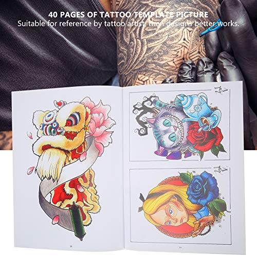 Conjunto de plantillas de tatuajes, Plantillas de tatuajes, Conjunto de plantillas de tatuajes reutilizables, Patrón de sombreado de color de 40 páginas Libro de tatuajes Plantilla de práctica de tatu