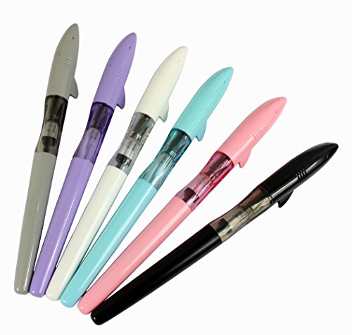 conjunto pluma Hillento Jinhao, tiburón plástico serie conjunto pluma plumín medio, la diversidad de colores (negro, azul claro, rosa, violeta, gris, blanco), conjunto de 6