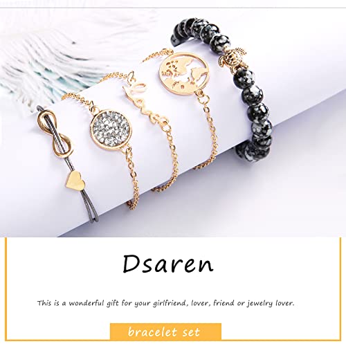 Conjunto Pulseras Mujer, Dsaren Apilable Pulsera Ajustable Circón Brazalete Conjunto Mujeres Accesorios de la joyería, Mejores Regalos para Ella (Black)