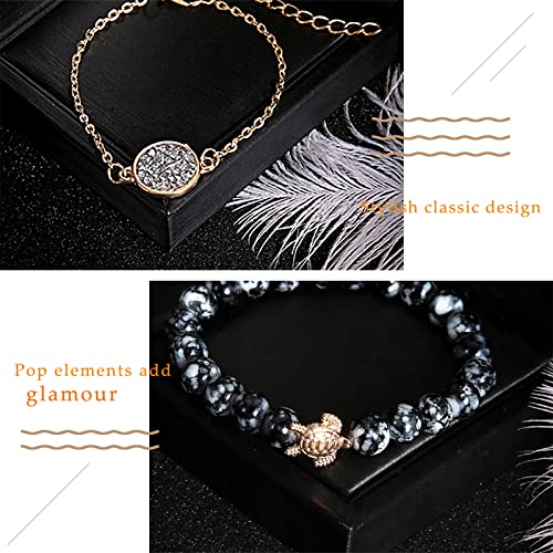 Conjunto Pulseras Mujer, Dsaren Apilable Pulsera Ajustable Circón Brazalete Conjunto Mujeres Accesorios de la joyería, Mejores Regalos para Ella (Black)
