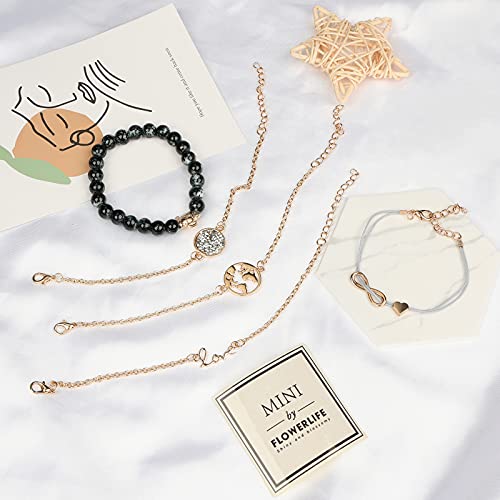 Conjunto Pulseras Mujer, Dsaren Apilable Pulsera Ajustable Circón Brazalete Conjunto Mujeres Accesorios de la joyería, Mejores Regalos para Ella (Black)