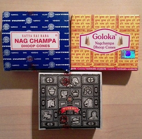 Conos de incienso Nag Champa Juego de 3 - Nag Champa, Superhit, Goloka