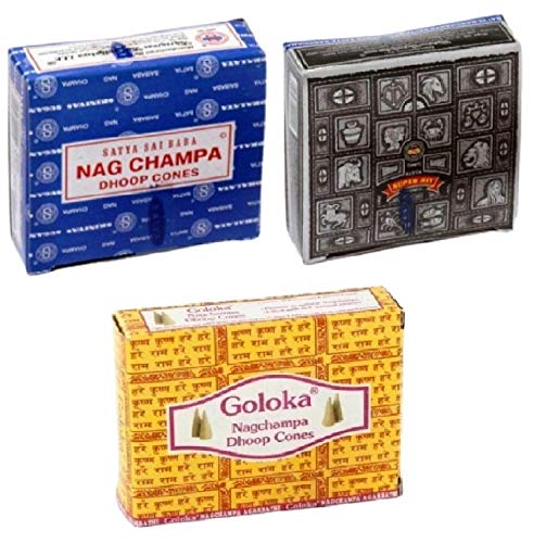 Conos de incienso Nag Champa Juego de 3 - Nag Champa, Superhit, Goloka