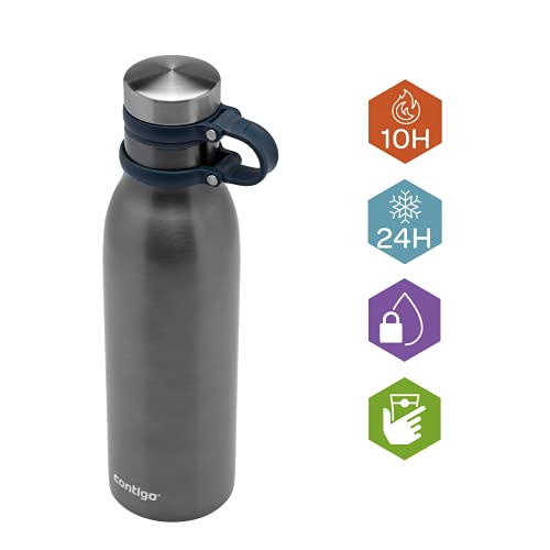 Contigo Matterhorn Botella con Aislamiento Thermalock, Libre de BPA con Cierre de Rosca, antiderrame, Mantiene Las Bebidas frías hasta 24 h/Calientes hasta 10 h, Unisex-Adult, Plata (Mussel), 590ml