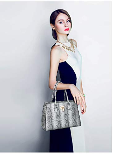 Coolives Conjunto de Bolsos de Mano con 4 Piezas per Mujer Patrón de Piel de Serpiente Bolso de Hombro Bolso de Bandolera Cultch Billetera Tarjetero Gris