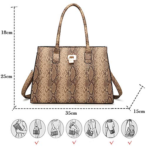 Coolives Conjunto de Bolsos de Mano con 4 Piezas per Mujer Patrón de Piel de Serpiente Bolso de Hombro Bolso de Bandolera Cultch Billetera Tarjetero Gris