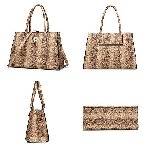 Coolives Conjunto de Bolsos de Mano con 4 Piezas per Mujer Patrón de Piel de Serpiente Bolso de Hombro Bolso de Bandolera Cultch Billetera Tarjetero Gris