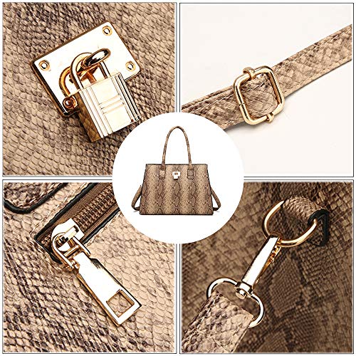 Coolives Conjunto de Bolsos de Mano con 4 Piezas per Mujer Patrón de Piel de Serpiente Bolso de Hombro Bolso de Bandolera Cultch Billetera Tarjetero Gris