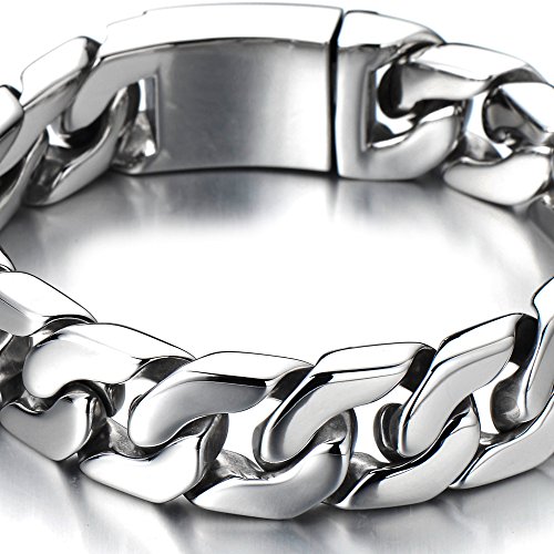 COOLSTEELANDBEYOND Estilo Masculino, Barbozzale Cadena Barbada, Pulsera de Hombre, Brazalete de Acero Inoxidable, Link, Espejo Pulido
