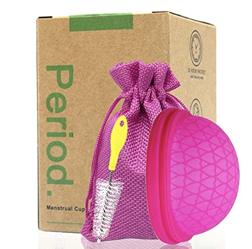 Copa Menstrual Plana de Silicona Suave Flexible Duradera y Reutilizable de Grado Medicinal - Kit de Higiene Personal Femenino - Incluye 1 Disco Extrafino con Cepillo Limpiador