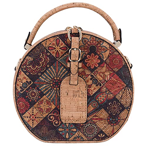 CORKCHO Bolso De Hombro Mujer Corcho, Bolso Corcho Redondo, 18x8x17cm, Ecológico, Bolso Mujer, De Corcho, para Tarjetas, Dinero, Billetes, Monedas, Diseño 4