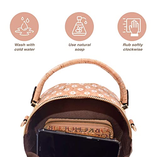 CORKCHO Bolso De Hombro Mujer Corcho, Bolso Corcho Redondo, 18x8x17cm, Ecológico, Bolso Mujer, De Corcho, para Tarjetas, Dinero, Billetes, Monedas, Diseño 4