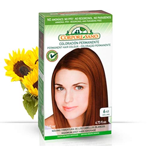 Corpore Sano Pack x3 Unidades Tinte Avellana 6.43 Permanente 140ml - Tinte de coloración sin amoníaco, resorcinol ni parabenos. Los champús naturales de Henna poténcia la durabilidad del color