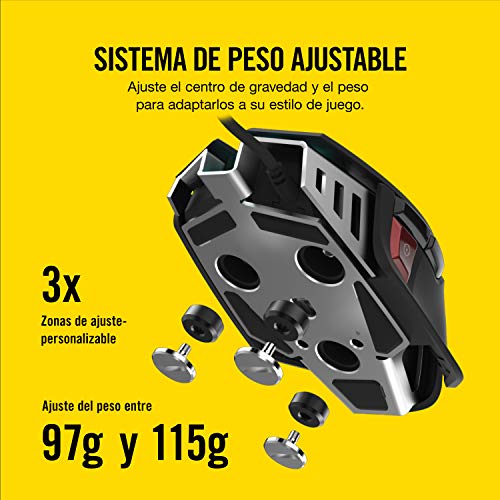Corsair M65 Elite RGB Óptico FPS - Ratón para juegos (18 000 PPP Óptico Sensor, Retroiluminación RGB LED, sistema de peso ajustable) color Negro