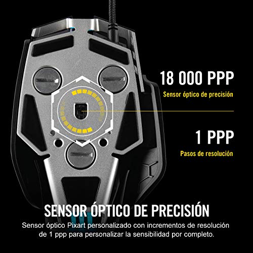 Corsair M65 Elite RGB Óptico FPS - Ratón para juegos (18 000 PPP Óptico Sensor, Retroiluminación RGB LED, sistema de peso ajustable) color Negro