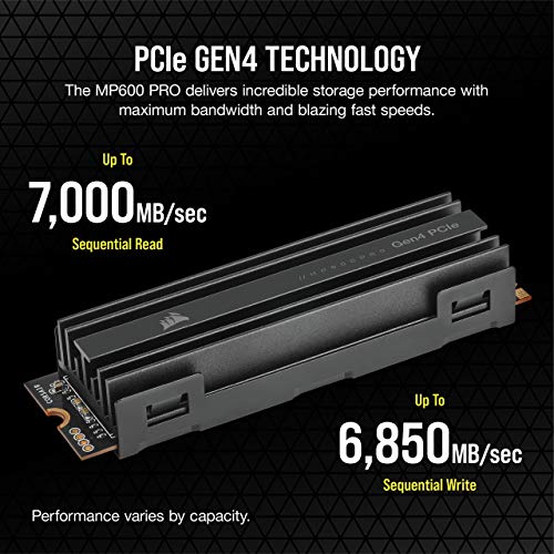 Corsair MP600 Pro SSD 1TB Disco Estado sólido, M.2 2280, NVMe, PCIe Gen. 4 x4, TLC NAND Alta Densidad, Velocidad de Lectura hasta 7.000 MB/s, Disipador de Calor de Aluminio