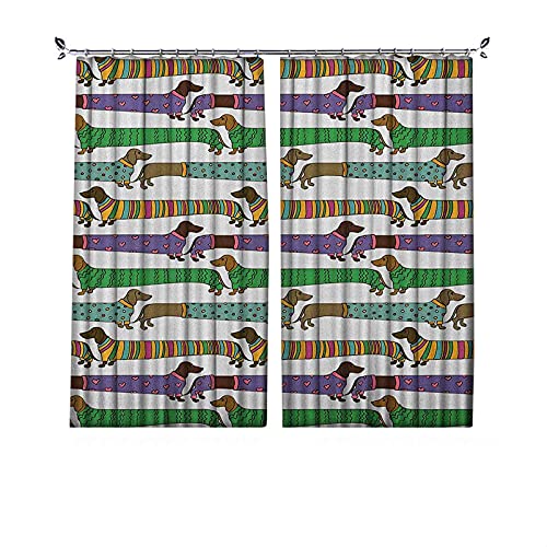 Cortinas opacas con 90% para amantes de los perros, estilo de dibujos animados, vestidos con pijamas con líneas Chevron lunares y corazones, cortinas plisadas para dormitorio, sala de estar, 200 x 200