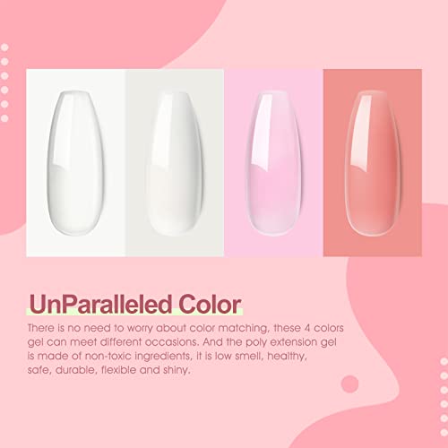 COSCELIA Kit Completo Gel Conjunto de Extensión de Uñas 15ml 4pcs Poly Building Gel Kit Gel Construcción con 36W Lámpara de Uñas Slip Solution Uña Base Coat Top Coat y Accesorio, Bricolaje Manicura