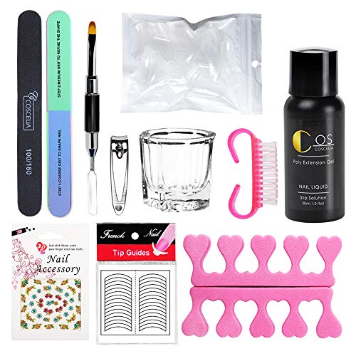 COSCELIA Kit Completo Gel Conjunto de Extensión de Uñas 15ml 4pcs Poly Building Gel Kit Gel Construcción con 36W Lámpara de Uñas Slip Solution Uña Base Coat Top Coat y Accesorio, Bricolaje Manicura