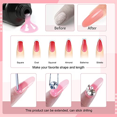 COSCELIA Kit Completo Gel Conjunto de Extensión de Uñas 15ml 4pcs Poly Building Gel Kit Gel Construcción con 36W Lámpara de Uñas Slip Solution Uña Base Coat Top Coat y Accesorio, Bricolaje Manicura