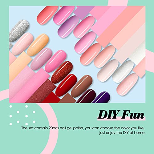 COSCELIA Kit Manicura Semipermanente Francesa 24 W U-V LED Lampara, Esmalte en Gel de 20 Colores Top Coat y Base Coat Pegatinas de Unas y Otras Herramientas para Manicura y Pedicura