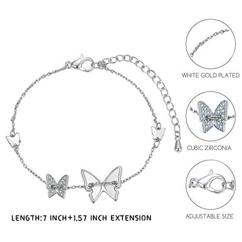 Cosie Lily Pulsera de Plata de Ley 925 Para Mujer con Cristal de Mariposa de Austria, Cumpleaños Regalo de Joyería para Mujeres Niñas Novia